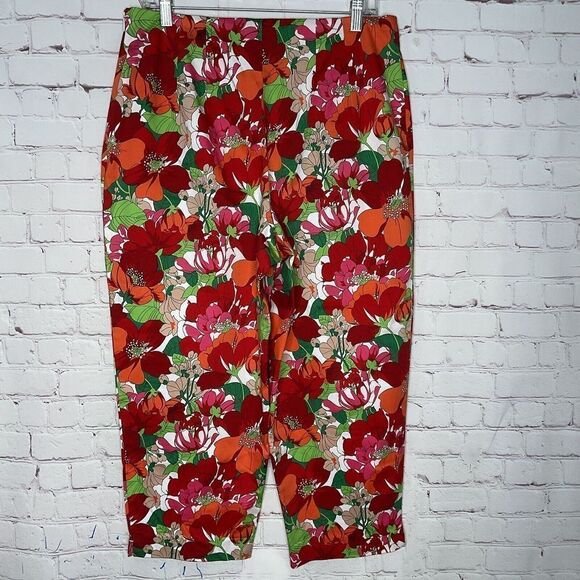 KATHY IRELAND women’s Highwaisted CAPRI PANTS SIZE 16 RED Retro fashion floral‎ - Picture 4 of 7